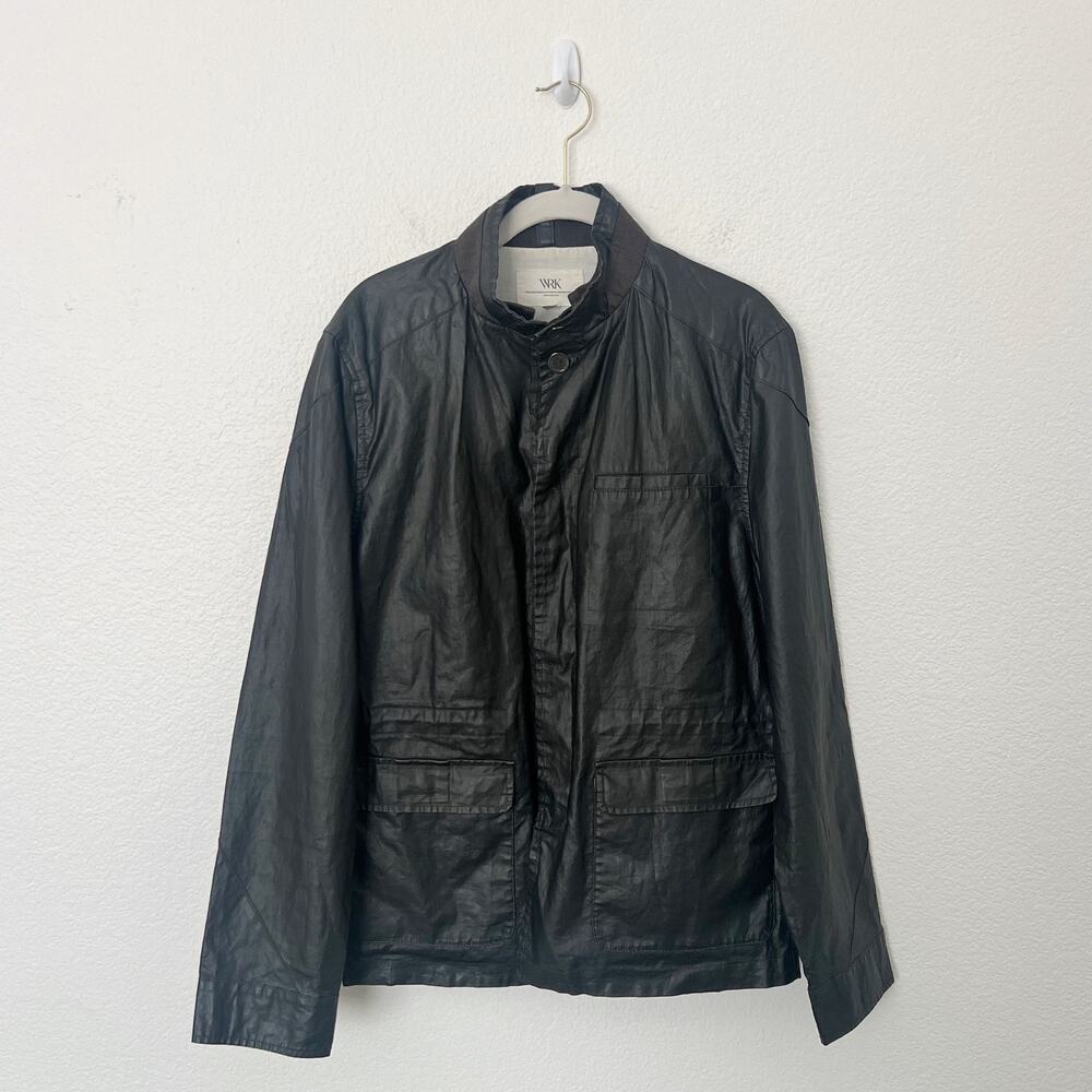 [WRK] Work.Rest.Karma Dark Brown Coated Linen Cargo Bush Coat Jacket Sz Medium M